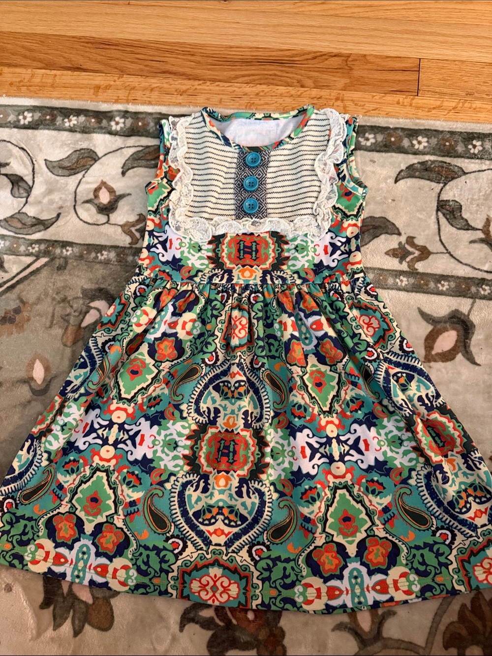 Persnickety Multicolor Paisley-Print Cotton Dress with Lace Yoke